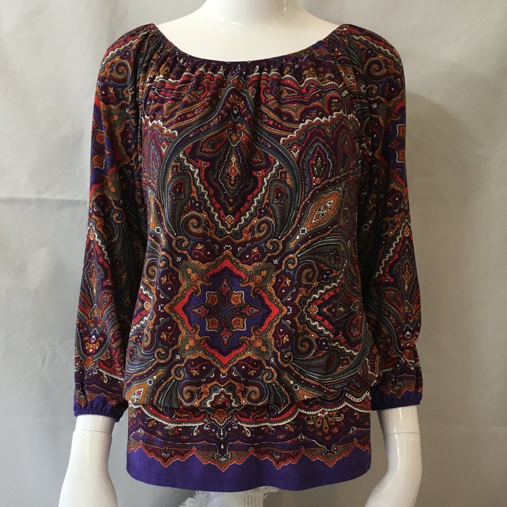 COCO BIANCO Paisley Patterned Blouson Blouse - Purple  Orange - Size S